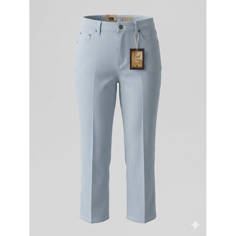 Earl Jean Blue White Hickory Stripe Cropped Straight Leg Pants Womens 8 NEW